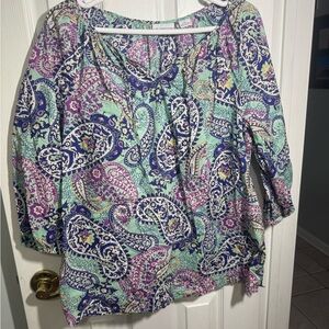 Liz Claiborne Paisley Print Blouse - Purple and Green Size PL Boho Casual